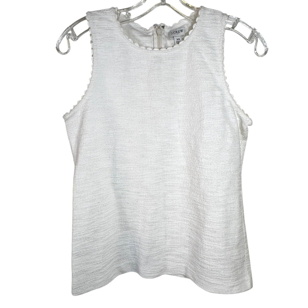 J Crew White Scallop Trim Textured Sleeveless Shell Top Women XS Back Zip Office